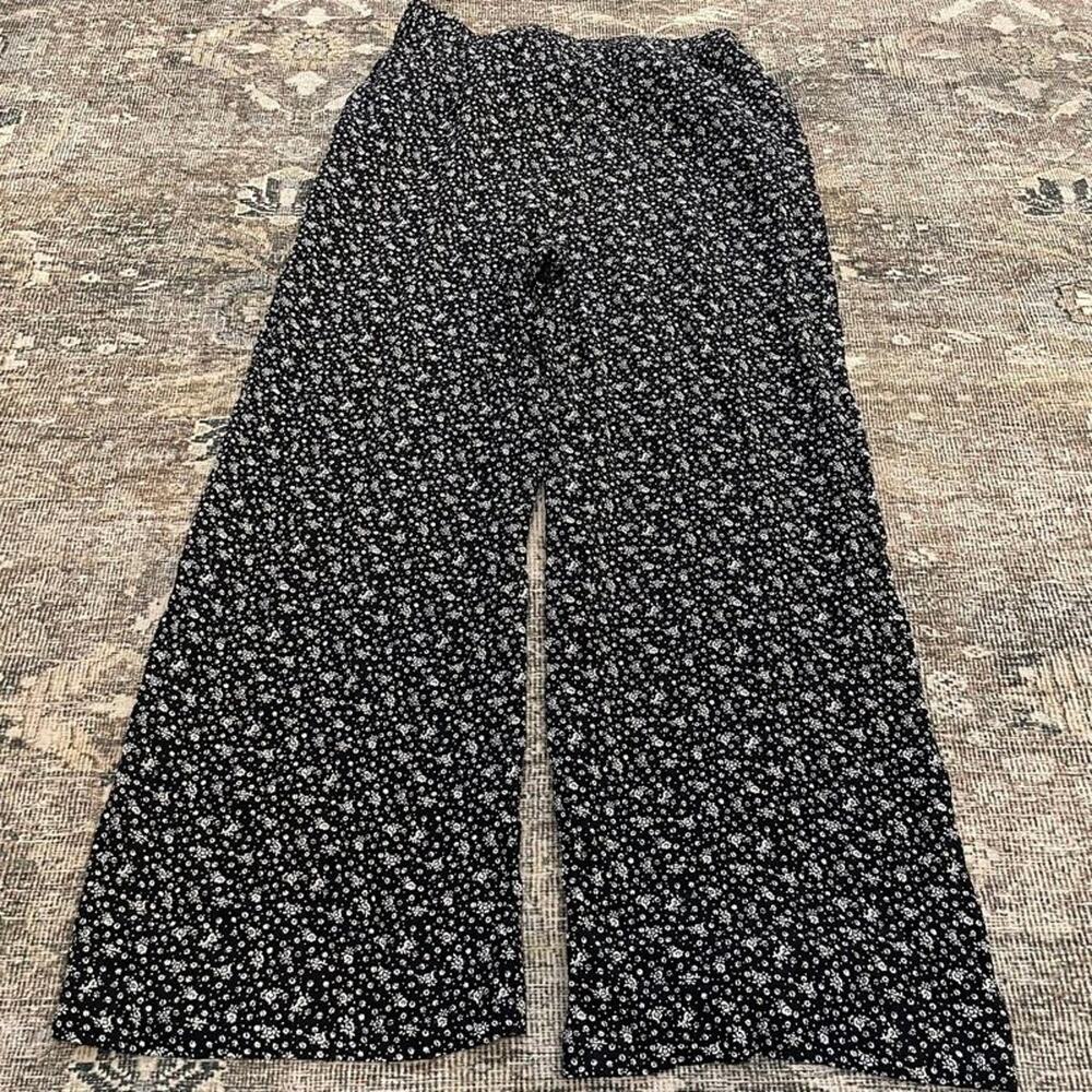 & Other Stories Ditsy Floral Wide Leg Pull-On Pants Black White Womens Size 10 M
